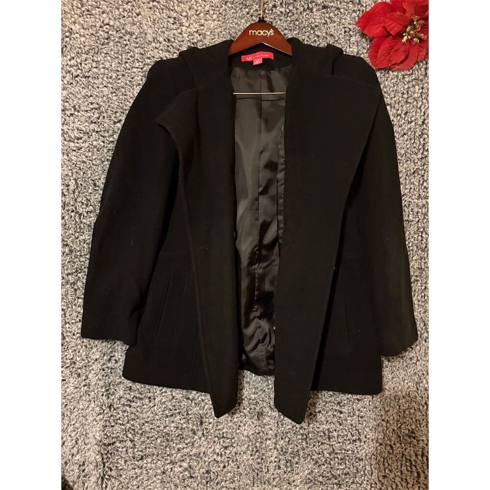 Anne Klein Women's Black Wool Blend Double Breasted Overcoat Size L